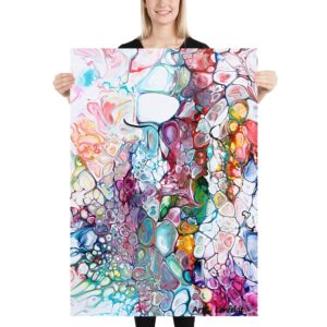 Plakat med kunst i et spændende abstrakt design i flotte farver der giver farver på væggen over sofaen i stuen - Prime IV kunstplakat 70x100 cm