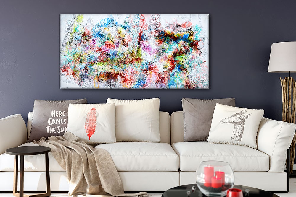 Store malerier til salg til væggen i stuen - Fusion V 70x140 cm