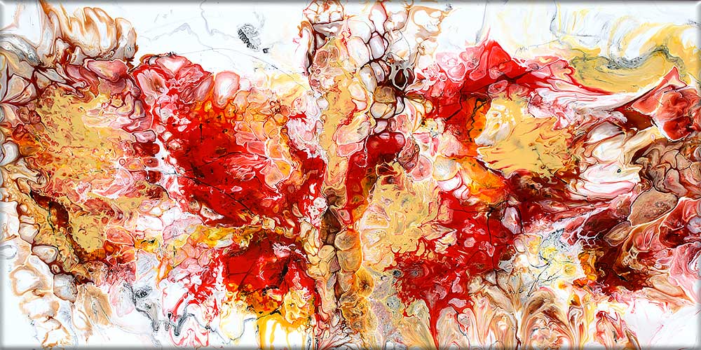 Flot stort maleri i røde og brune farver er smuk og tidsløs kunst til moderne hjem - Pulse I 70x140 cm