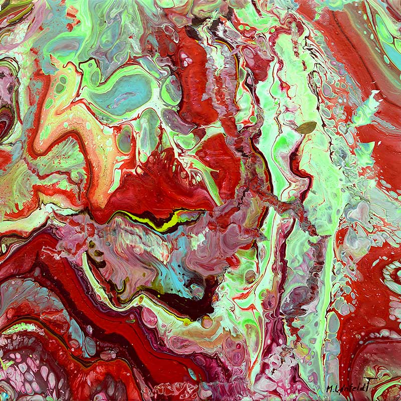 Skønt abstrakt maleri i røde og grønne farver Aesthetic II 30x30 cm