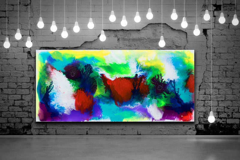 Farverige store malerier til stuen - Deflection I 80x180 cm