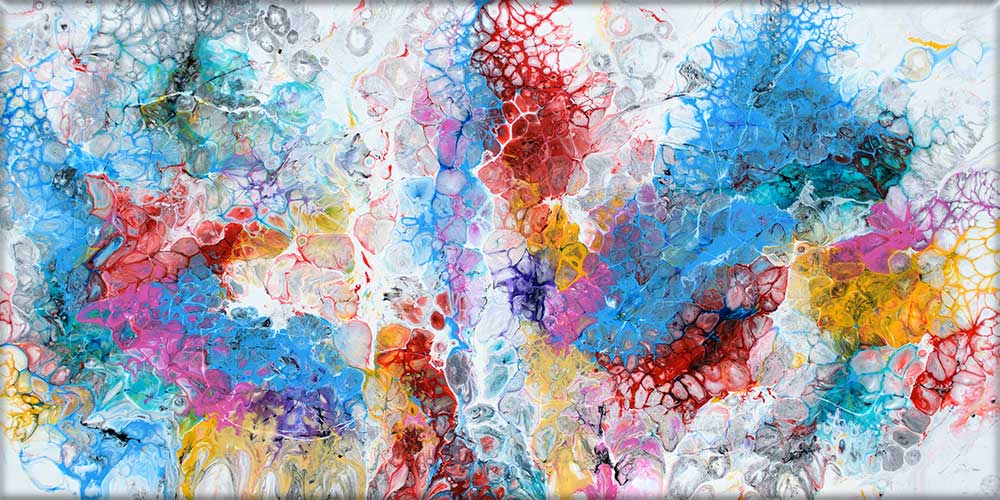 Abstrakt akrylmaleri i moderne farver og design Unbound II 70x140 cm