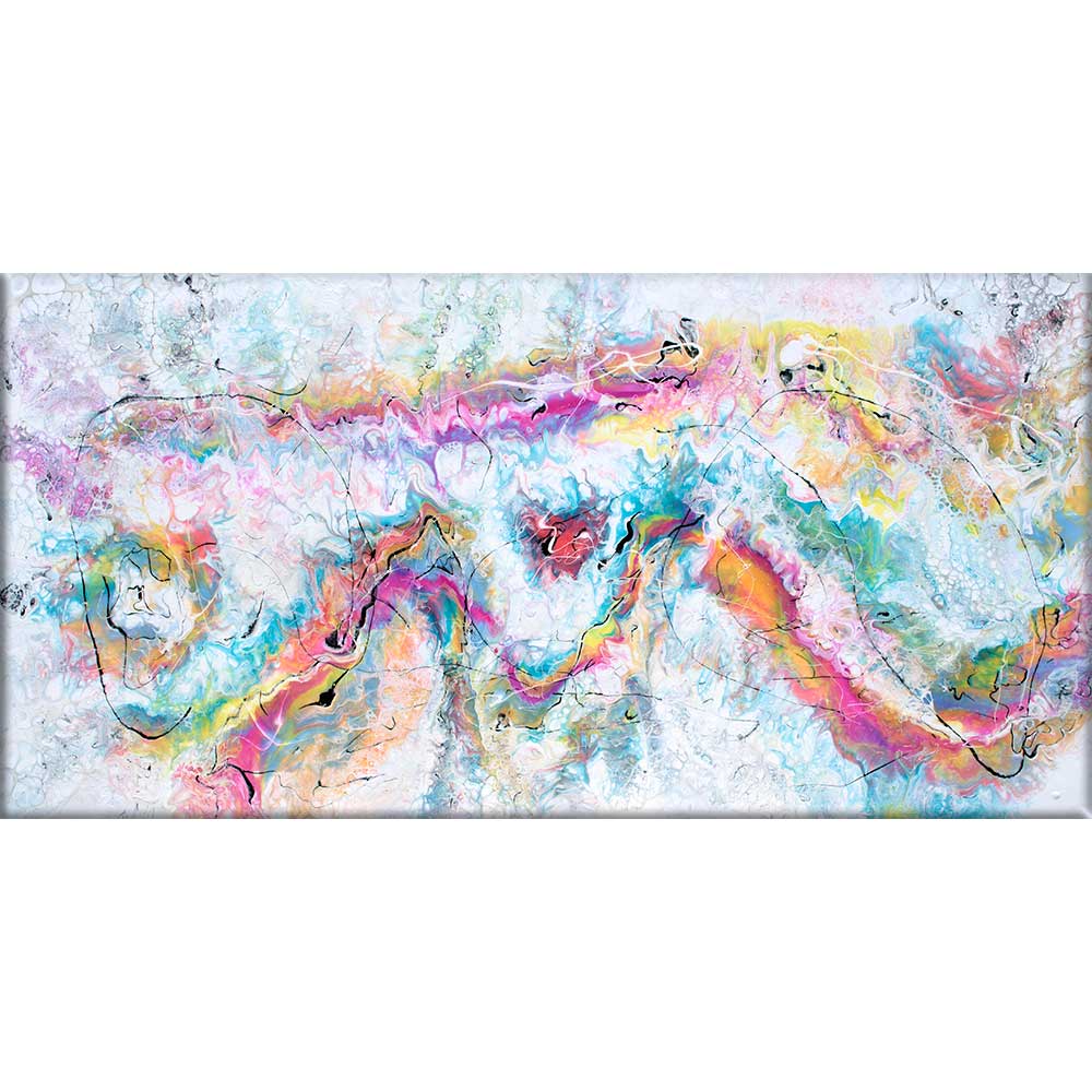 Abstrakt kunstmaleri i et moderne farverigt design Transparency I 70x140 cm