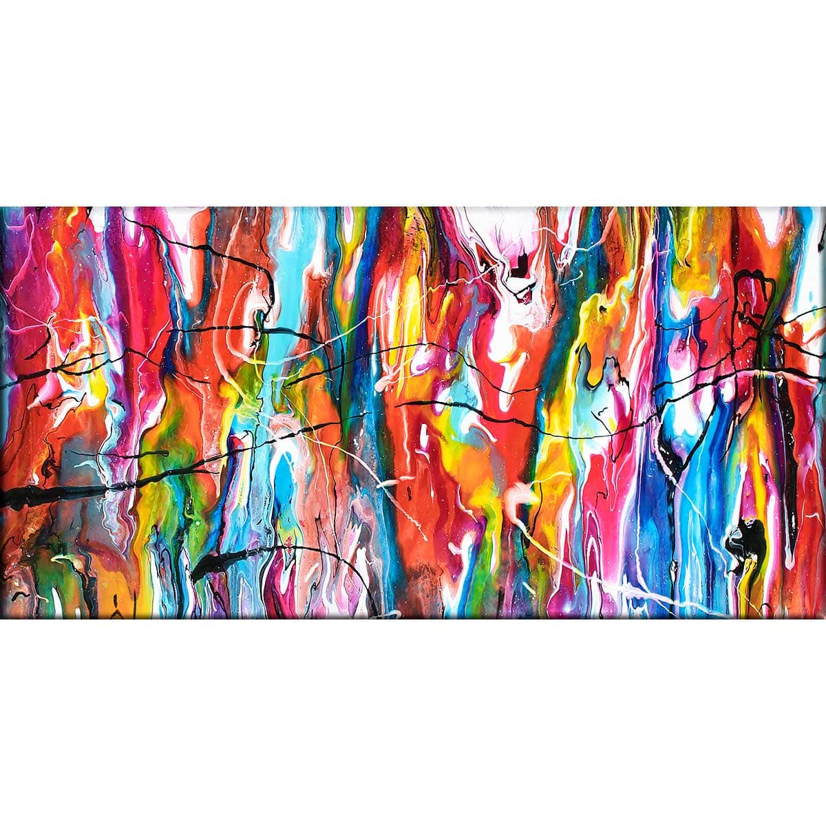 Farverigt originalt kunst på lærredstryk i unikt abstrakt design Heroic III 70x140 cm