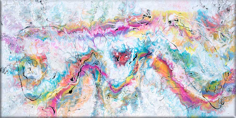Moderne abstrakt maleri i dejlige farver Transparency I 70x140 cm