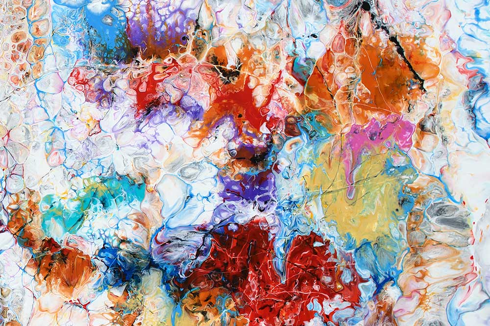Detaljer af et abstrakt kunstmaleri i moderne farver Unbound IV 70x140 cm