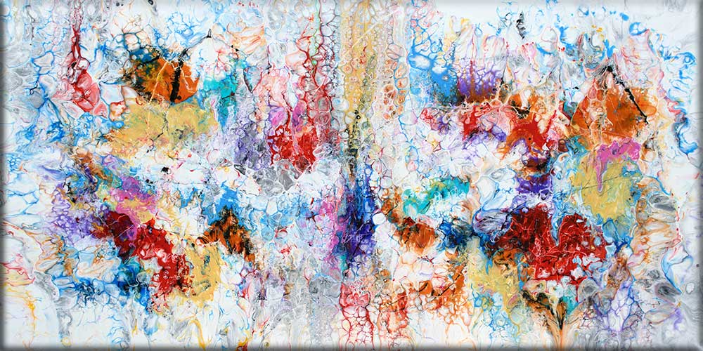 Kunstmaleri i flot abstrakt design og skønne farver Unbound IV 70x140 cm