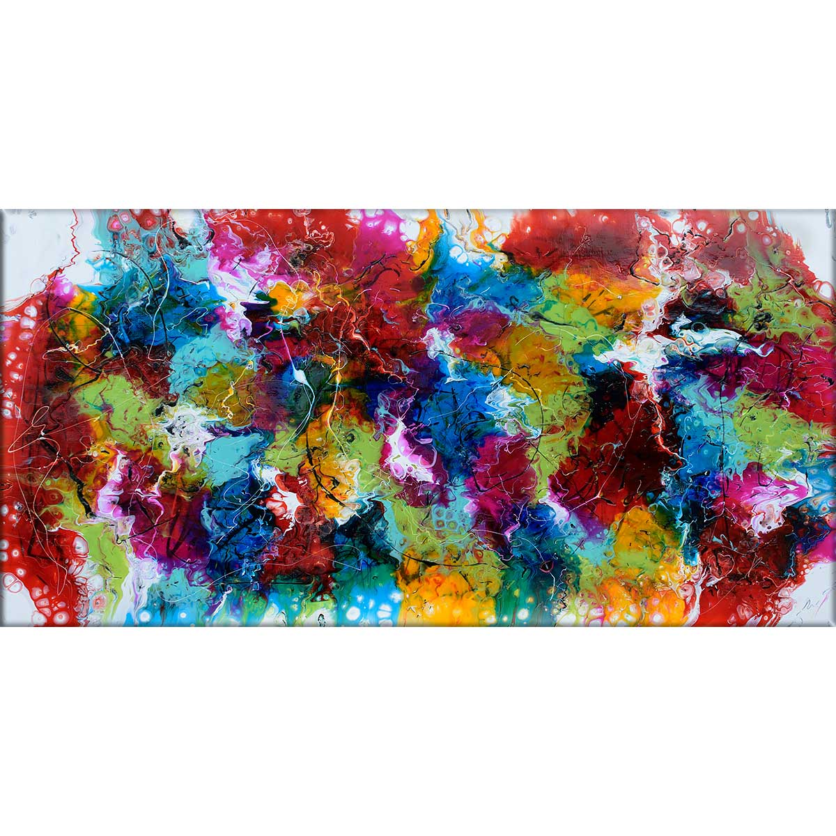 Farverigt maleri i et moderne abstrakt kunst design Stellar II 70x140 cm