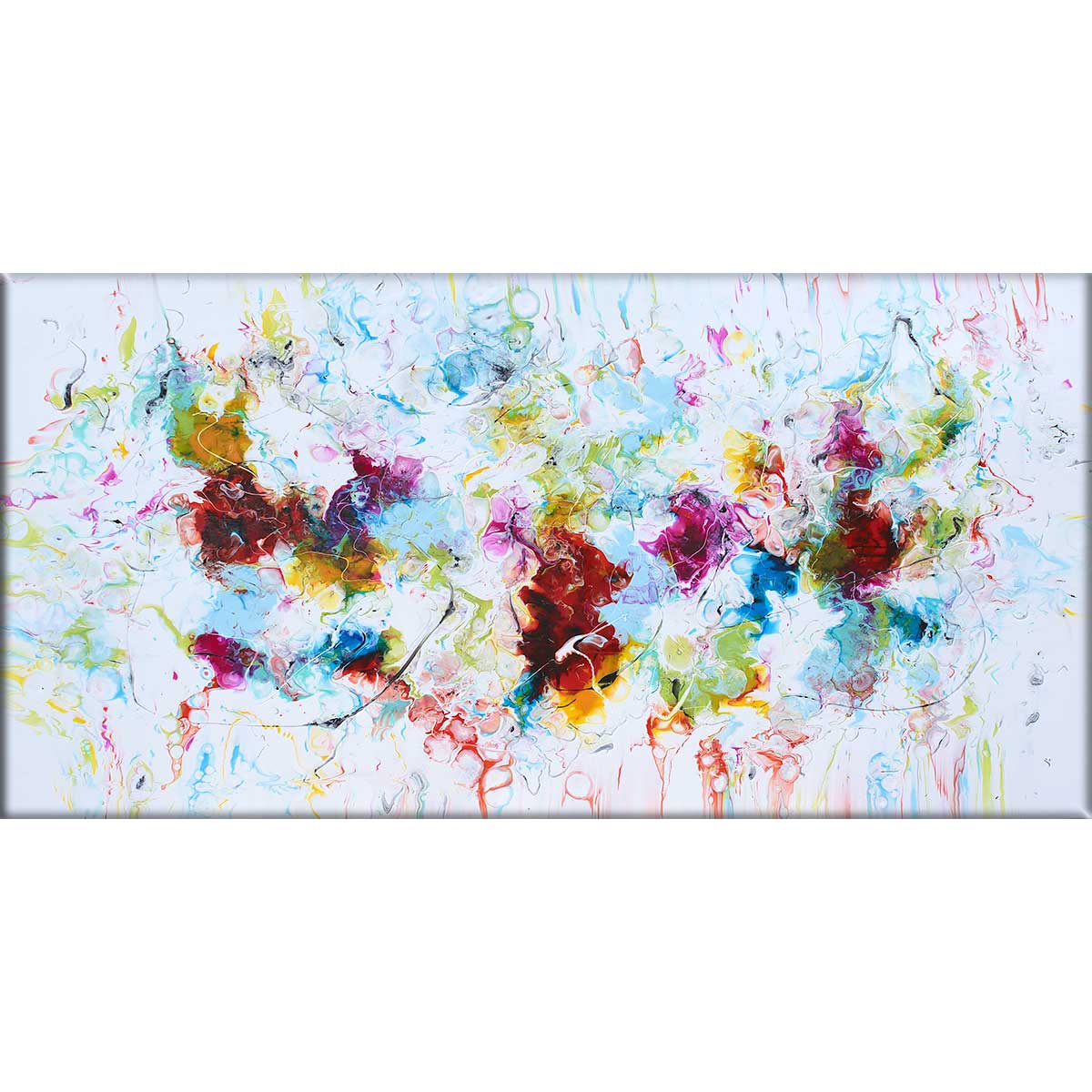 Stort maleri i flotte abstrakte farver til stuen Stellar III 70x140 cm