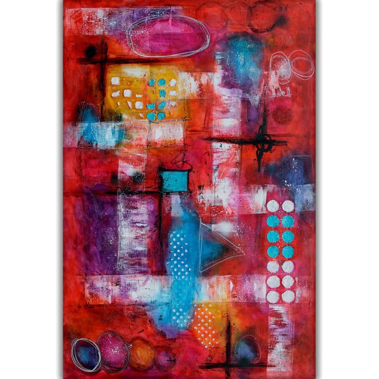 Lærredstryk med kunst i røde farver Intuition I 100x150 cm
