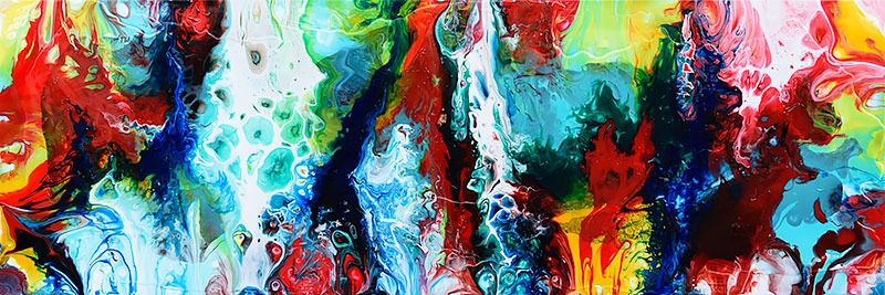 Maleri i blå grønne og røde farver Brilliance II 40x120 cm