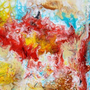 Detaljer fra et farverigt abstrakt maleri Pulse III 70x140 cm
