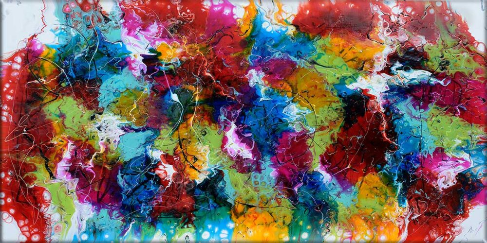 Farverigt maleri i et abstrakt kunstdesign i moderne stil Stellar II 70x140 cm