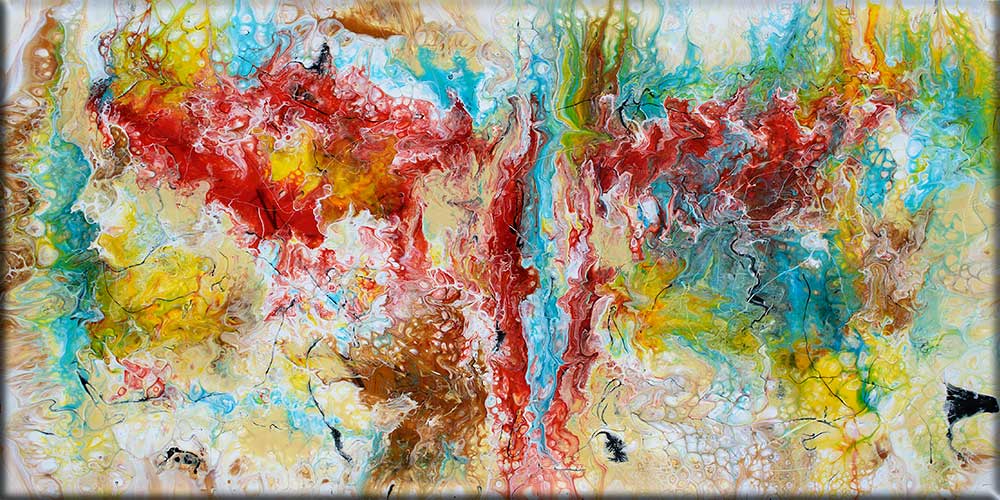 Farvestrålende abstrakt maleri med flotte detaljer Pulse III 70x140 cm