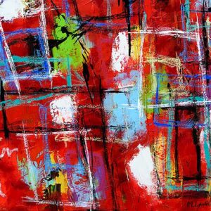 udsnit af maleri i røde farver Abstract Colors VI 100x100 cm