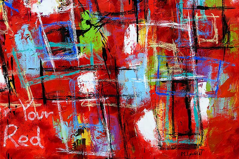 udsnit af maleri i røde farver Abstract Colors VI 100x100 cm