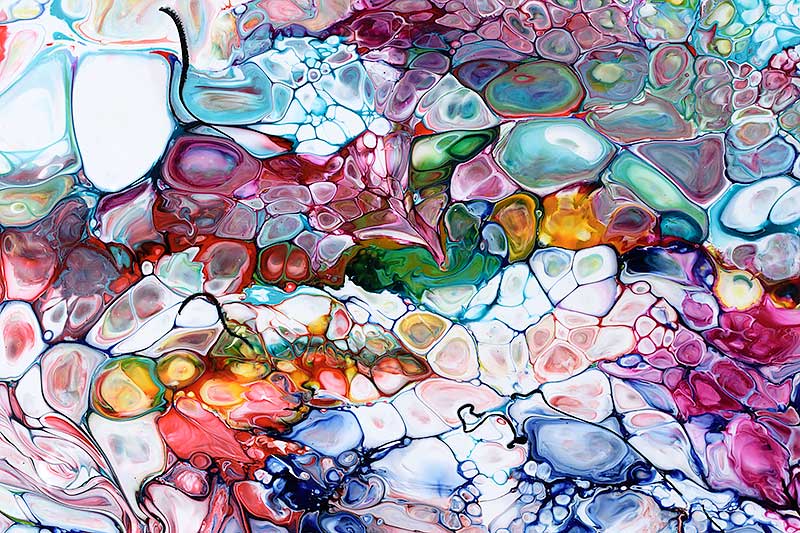 Udsnit af maleri med abstrakt motiv i dejlige farver Prime V 80x80 cm