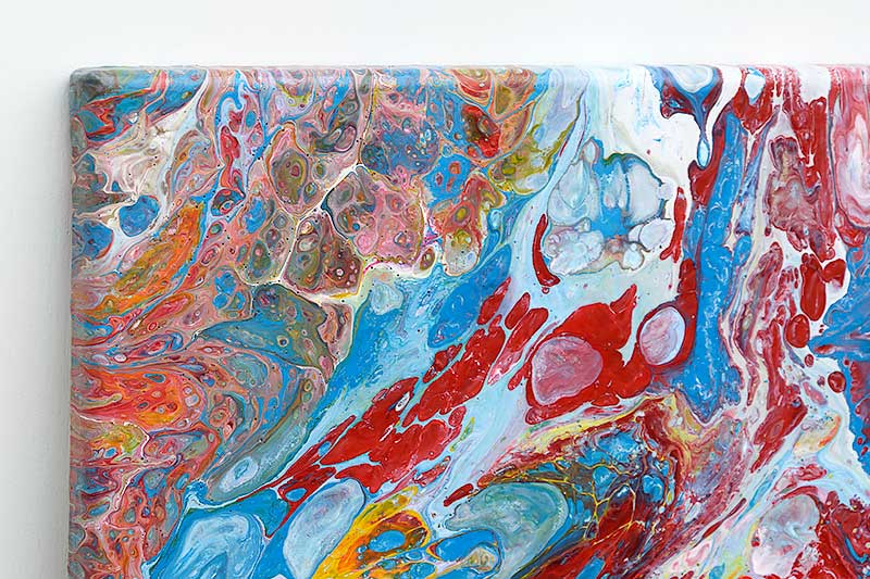 Hjørneudsnit af maleri i røde farver Emotions I 60x60 cm