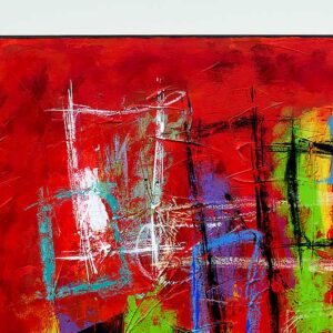 Maleri i røde farver set tæt på Abstract Colors VI 100x100 cm