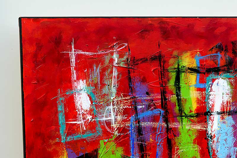 Maleri i røde farver set tæt på Abstract Colors VI 100x100 cm