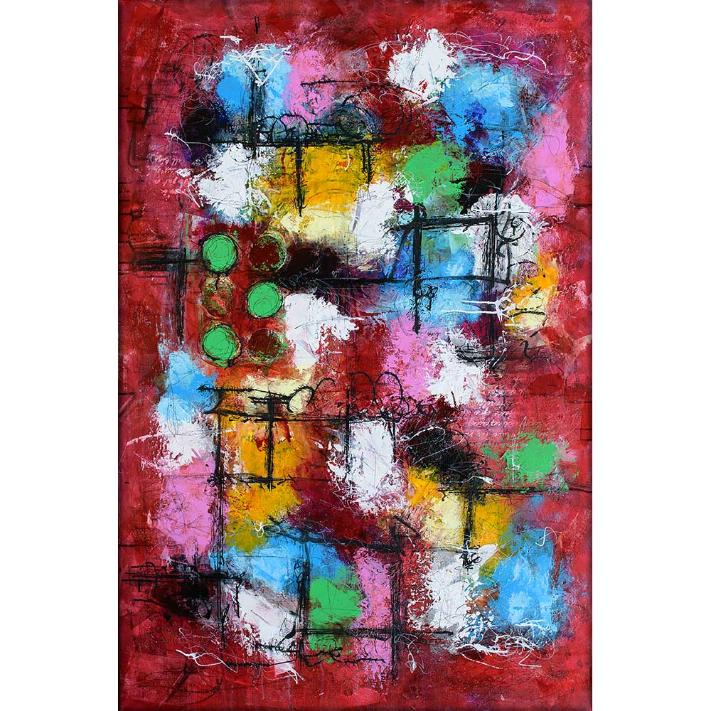 Stort rødt maleri Intuition II 100x150 cm