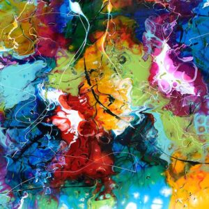 Udsnit af et farverigt maleri i abstrakt design Stellar II 70x140 cm