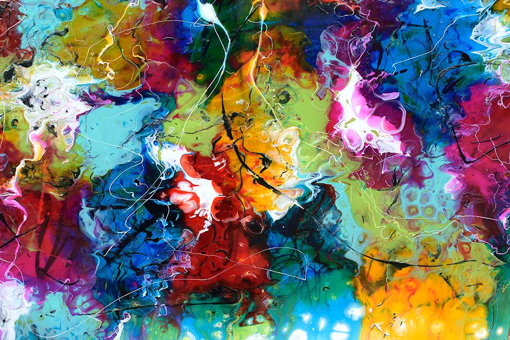 Udsnit af et farverigt maleri i abstrakt design Stellar II 70x140 cm
