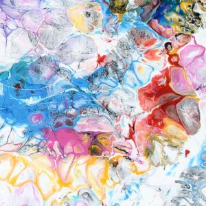 Udsnit med masser af detaljer fra maleri med akryl på lærred Unbound III 70x140 cm