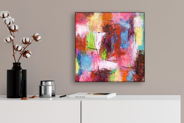 Kunst malerier 40x40 cm er velegnede på en mindre væg i hjemmet, hvor værket gerne må stå tydeligt uden at fylde for meget
