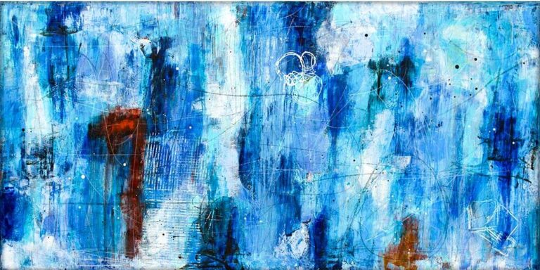 Stort l&aelig;rredsbillede bl&aring; farver Tides I