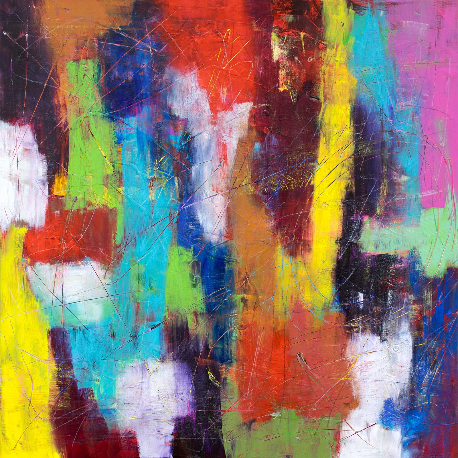 Abstrakte malerier med fokus på farver lag og komposition