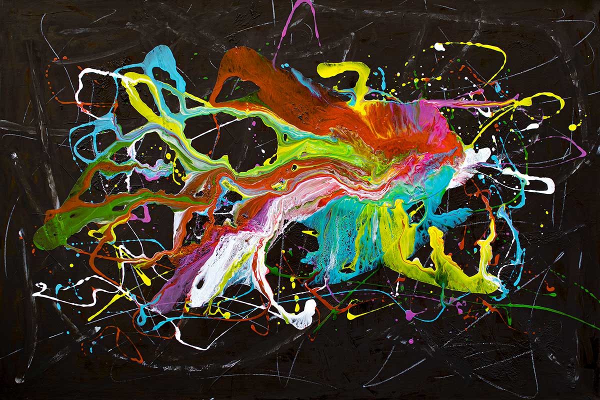 Moderne malerier til stuen med energi og tydeligt farvespil