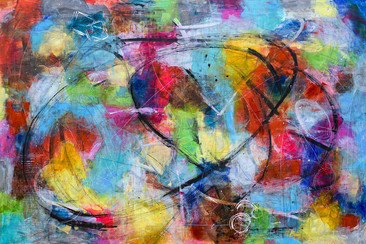 Stort maleri til væggen med nuancerede farver og lagopbygget struktur, velegnet til rum hvor store malerier skal skabe sammenhæng og dybde