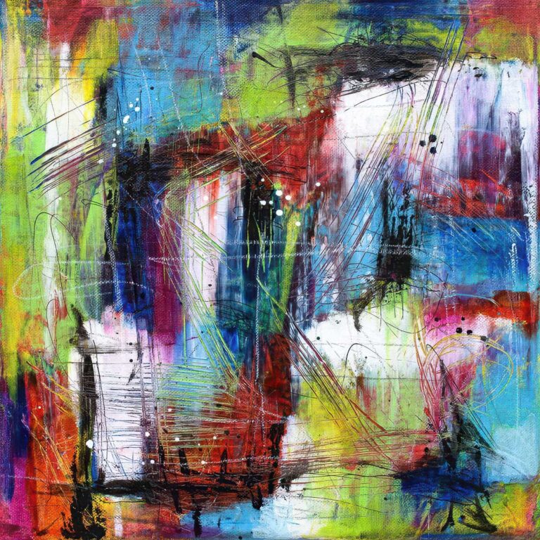 Detaljer fra lag-på-lag maleri med synlig transparens, struktur og farvedybde