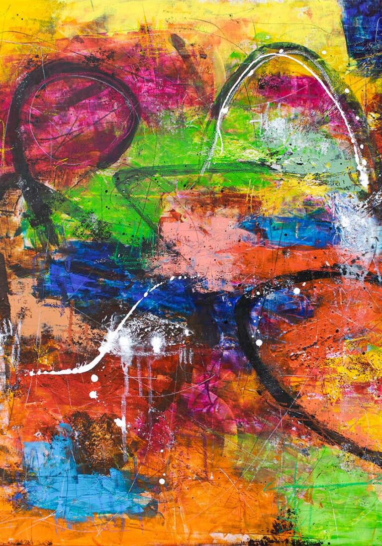 Farverige plakater til køkkenet med stærke farver og tydeligt kunstnerisk udtryk på væggene