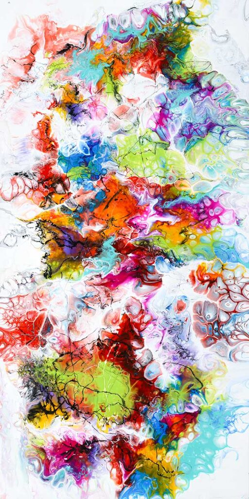 Lodrette plakater til køkkenet med aflangt kunstmotiv til smalle vægfelter ved højskabe