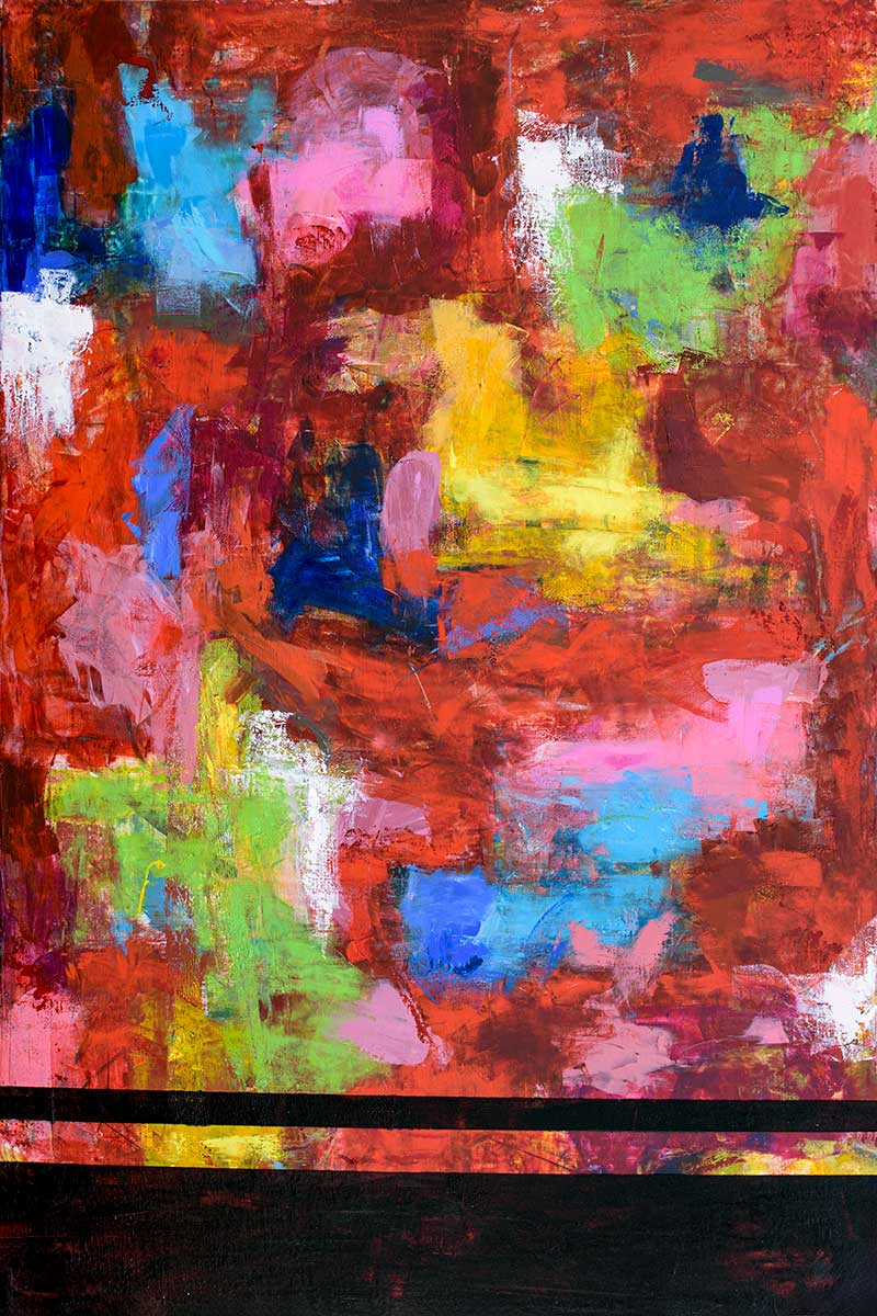 Malerier i forskellige størrelser og formater af Michael Lønfeldt i moderne indretning